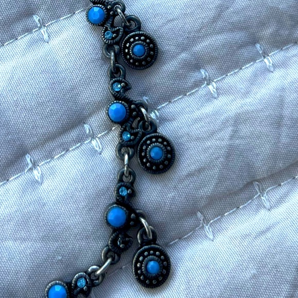 Vintage Y2K Necklace Blue & Gun Metal Silver Claw Clasp with Extender Chain - Picture 2 of 8